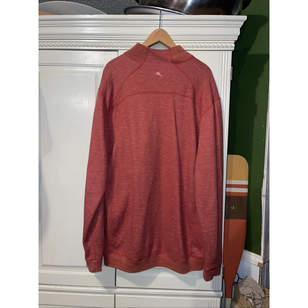 Tommy Bahama Quarter Zip Sweater Men 3XL Coral 🪸‎ Long Sleeve Logo Preppy